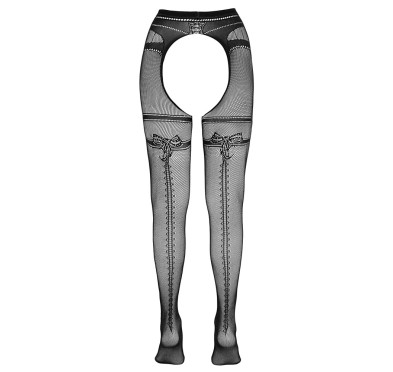 Cottelli LEGWEAR - Czarne Siateczkowe Rajstopy Z Podwiązka Bez Krocza L/XL